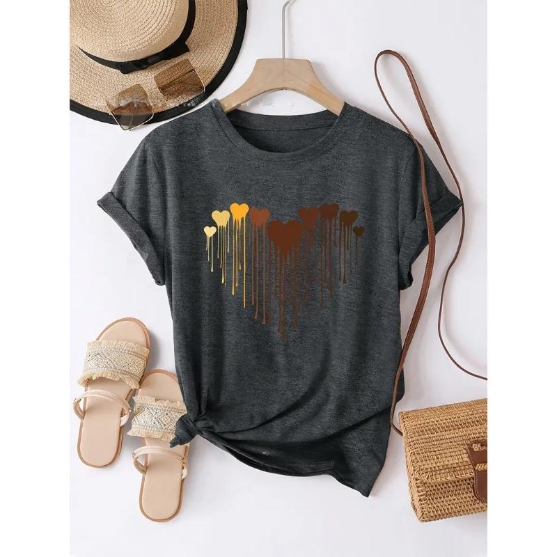 Women's 3D Digital Printed Small Fresh Heart Round Neck Short Sleeved T-shirt
