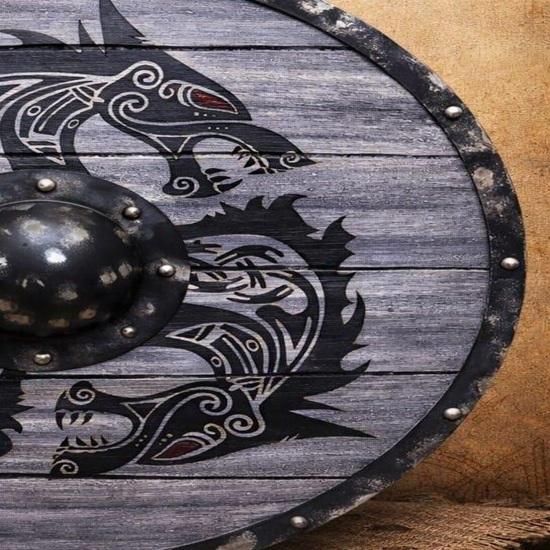 Viking Wolf Wooden Shield Wall Decor Norse Fenrir Shield Medieval Warrior Viking Home Decor Gift 60.96 cm