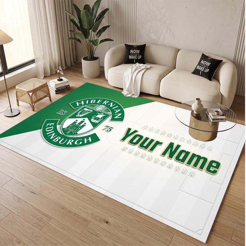 Personalized Crystal Velvet Carpet Hibernian FC Pattern Non Slip Floor Rug