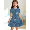 Dress for Girls Fashion Cowboy Print Fake Two-Piece Set Short Sleeve Summer Dresses Casual Round Neck A-Line Dress Girl Clothes