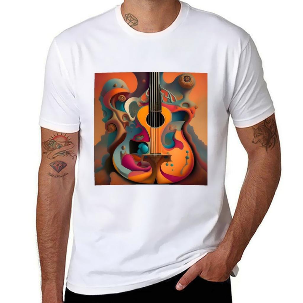 Surrealistic Guitar Tshirt Basic Plain Tee For Spring And Summer