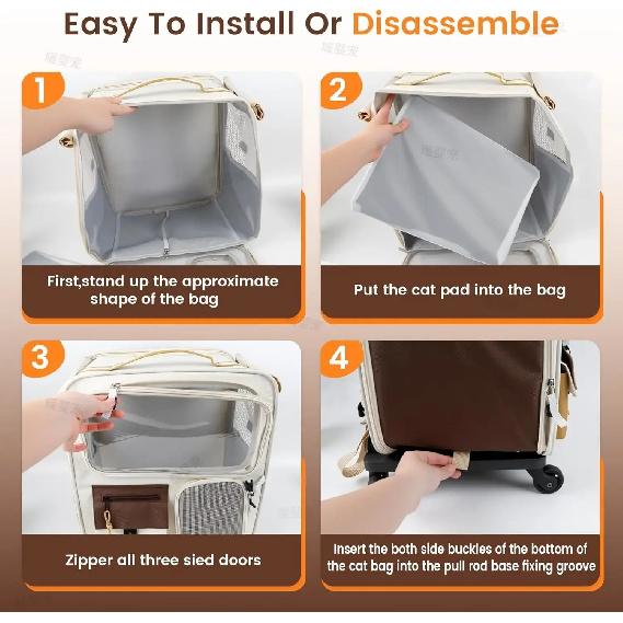 Travel Rolling Pet Handbag With Wheels For Large Cats Small Dogs Under 10kg Convenient Carrier For Walking And Camping