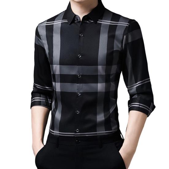 

Мужская клетчатая деловая рубашка, удобная стильная тонкая стильная верхняя одежда для путешествий, мужские рубашки на весну и осень L серый