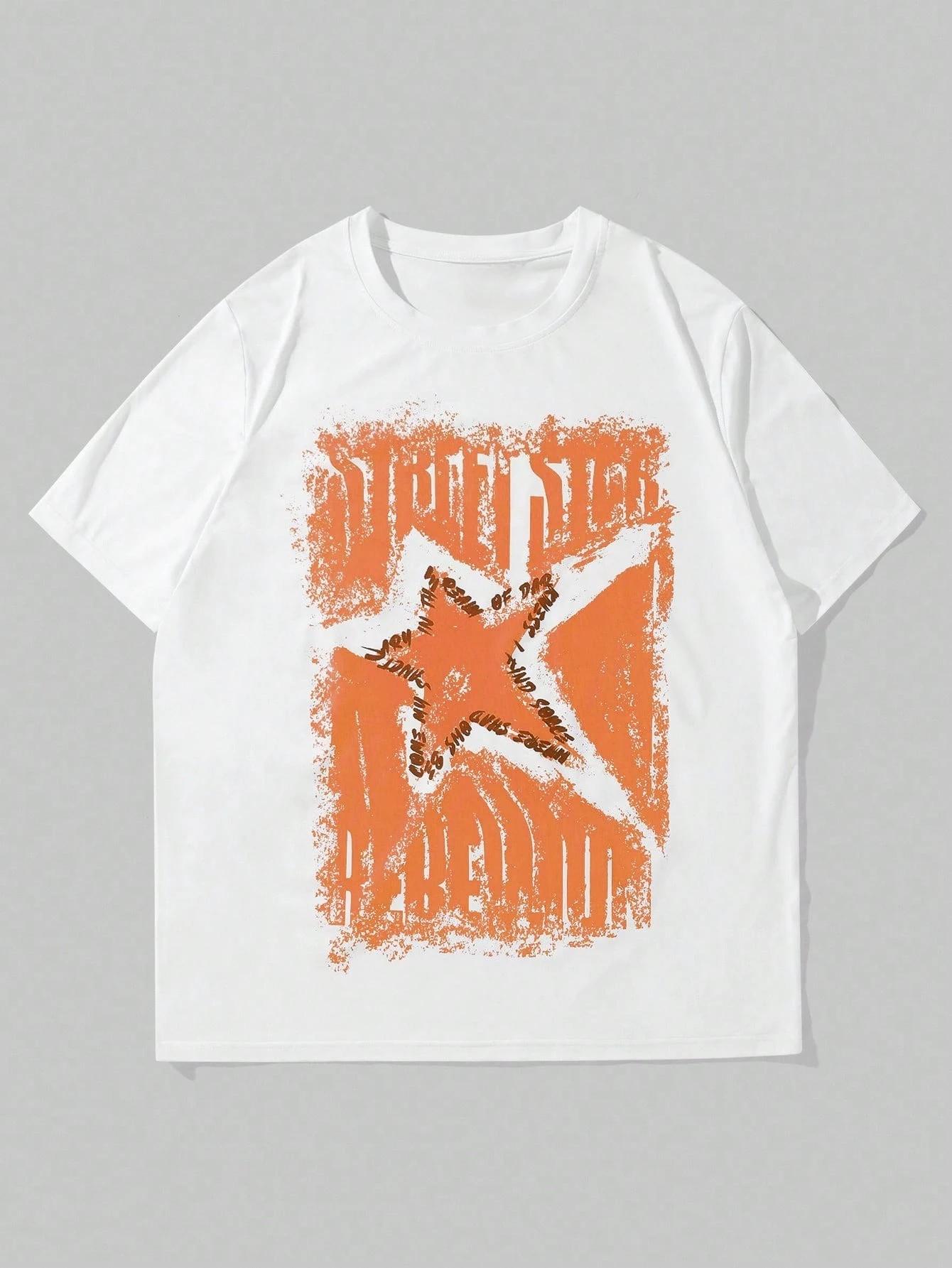 

ROMWE MEN Prep Men Women Retro Hip-Hop Short Sleeve Y2k T-Shirt With Star Print Suitable For Daily Wear In Summer Streetwear Top 4XL