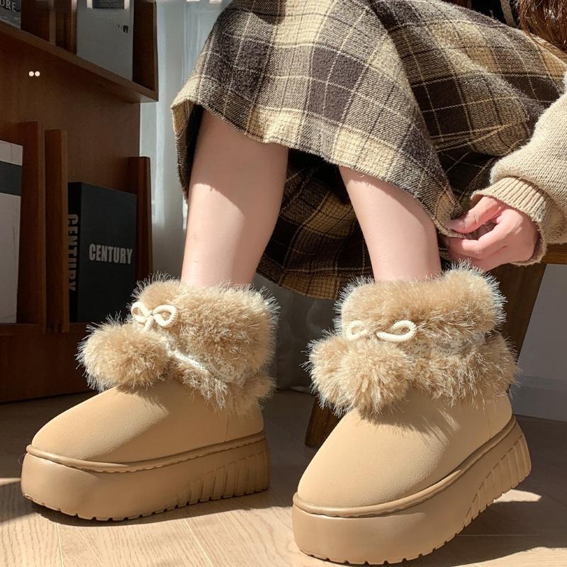 Fashion Women Fashion Snow Boots Warm Faux Fur Winter Platform Shoes Thick Sole Cute Plush Balls Female Indoor Street Short Botas