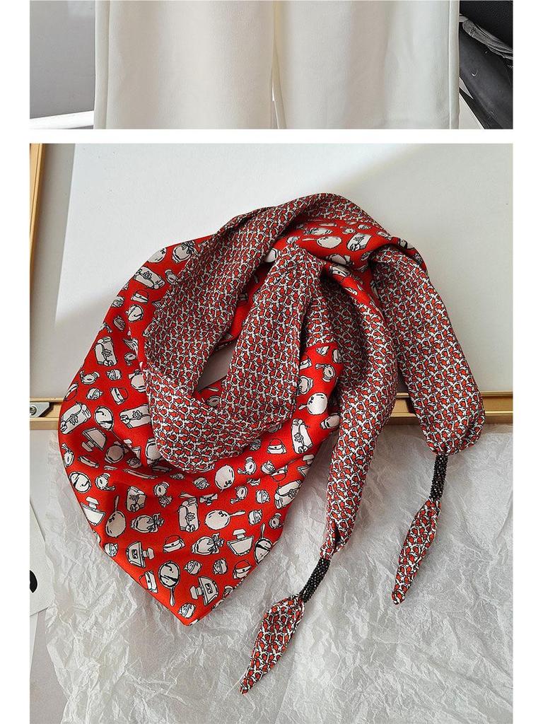 Koreańska damska warstwowa trójkątna jedwabna chusta - modny dodatek do talii na rok 2025 do dżinsów