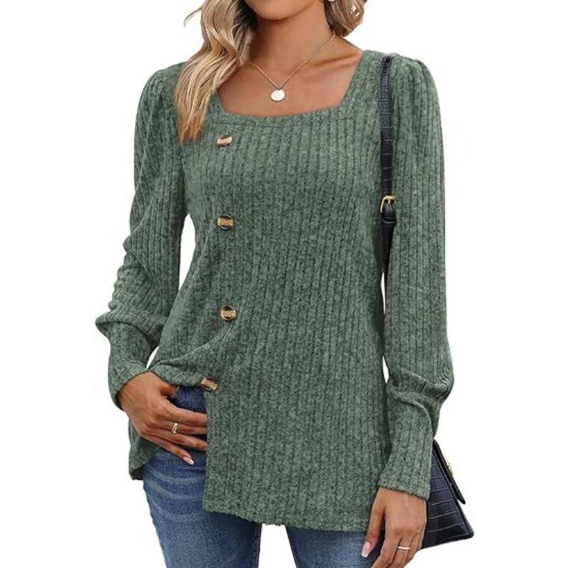 BITCED Women's Fashion Casual Long Sleeve Square Collar Blouses & Shirts