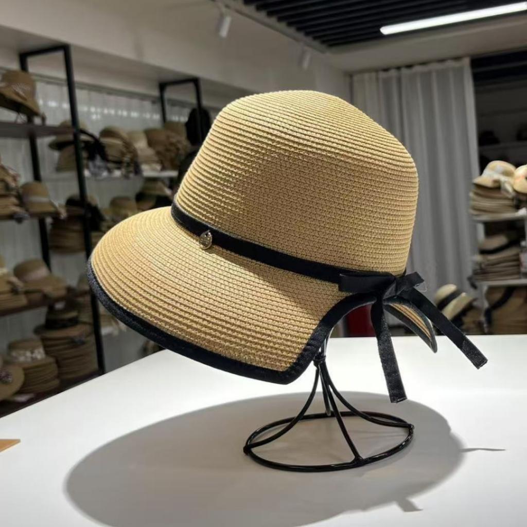Rear Split Ponytail French Elegant Sunshade Straw Hat Women's Summer Vacation Sun Protection Basin Hat Beach Sun Hat
