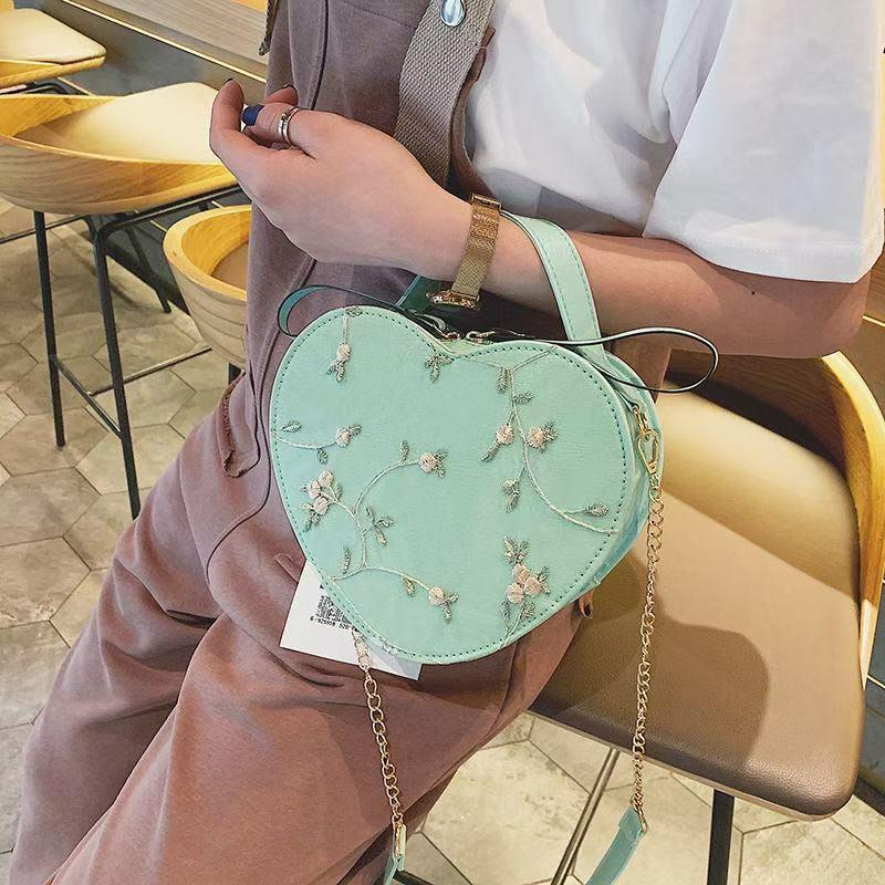 

Женская модная кружевная свежая сумка в форме сердца через плечо One Size зелёный