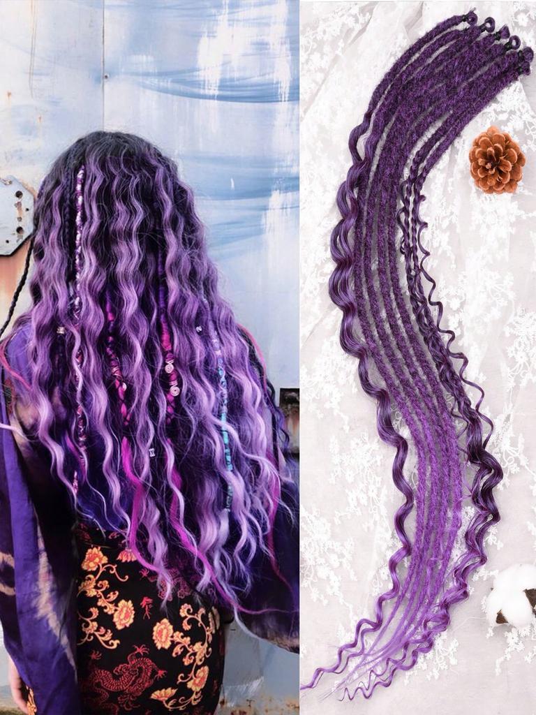 Synthetic 24 Inch 8 Strands/Lot SE Dreadlocs Braids Hair Extensions, 3 In 1 Mixed Hippie Style Single End Dreadslocks for Women