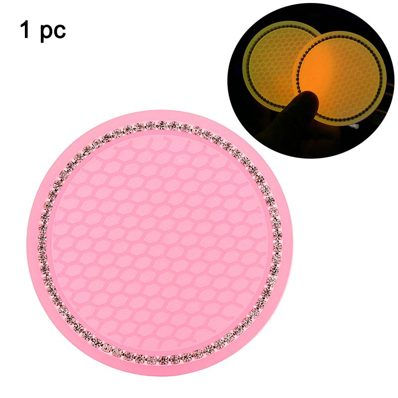 Non-slip Car Water Cup Pad Luminous Car Coaster Pad Mat Cup Bottle Holder Rhinestone Rubber Pad Mat Car Styling Accessories
