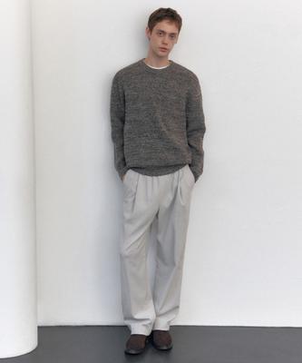 Brushed One-Pleat Wide Banded Slacks [Dusty Cream]