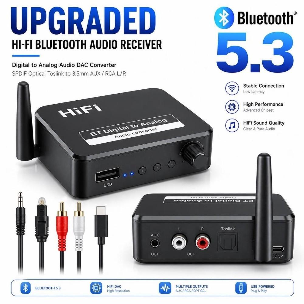 Toslink Support Bluetooth Audio Adapter SPDIF Input Audio DAC Adapter  Desktop Setup