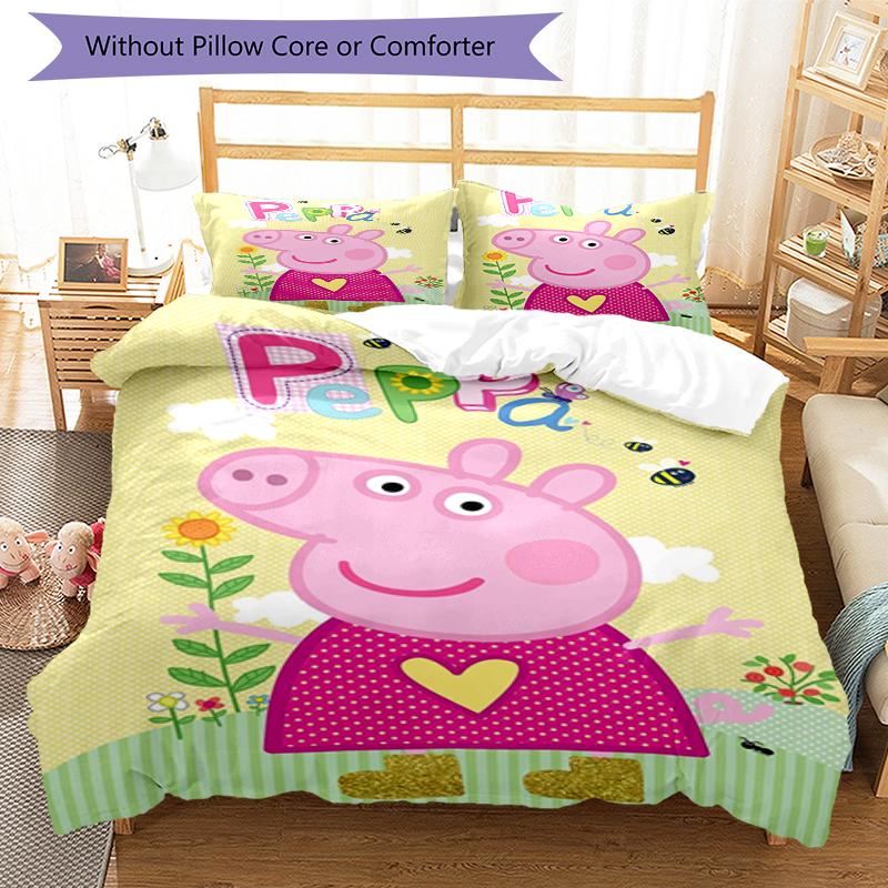 3pcs Peppa Pig Bedding Set Duvet Cover Closure Includes 1 Duvet Cover & 2 Pillowcases, Soft and Comfortable for All Seasons.