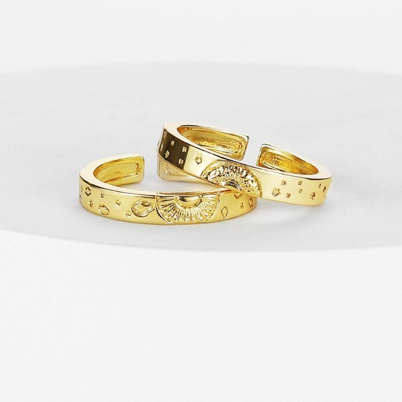 2Pcs Adjustable Open Rings Alloy Finger Rings Ornaments Stackable Sun Moon Rings Accessory Set for Women Girls