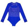 Girls Dance Bodysuit Long Sleeve Rhinestone Leotard with Back Zipper & Cutout for Performance