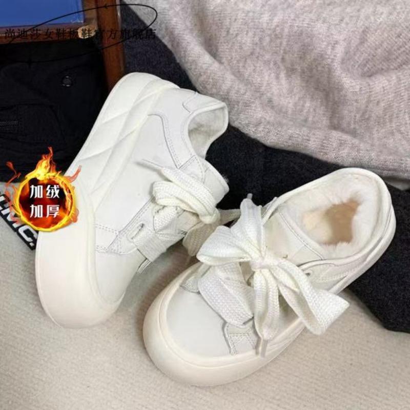 Niche Ugly Cute Big Head Little White Shoes Women's Autumn and Winter Velvet Warm Two Cotton Shoes Versatile Platform Casual Shoes
