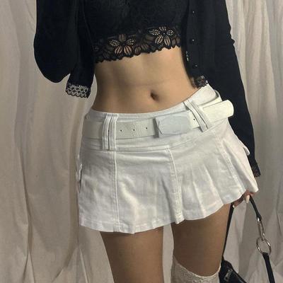 Y2k Gothic Grunge Casual Denim Skirt Women High Wiast Pleated Vintage Mini Skirt Female Patchwork Retro Sweet Jean Skirts 2024 New