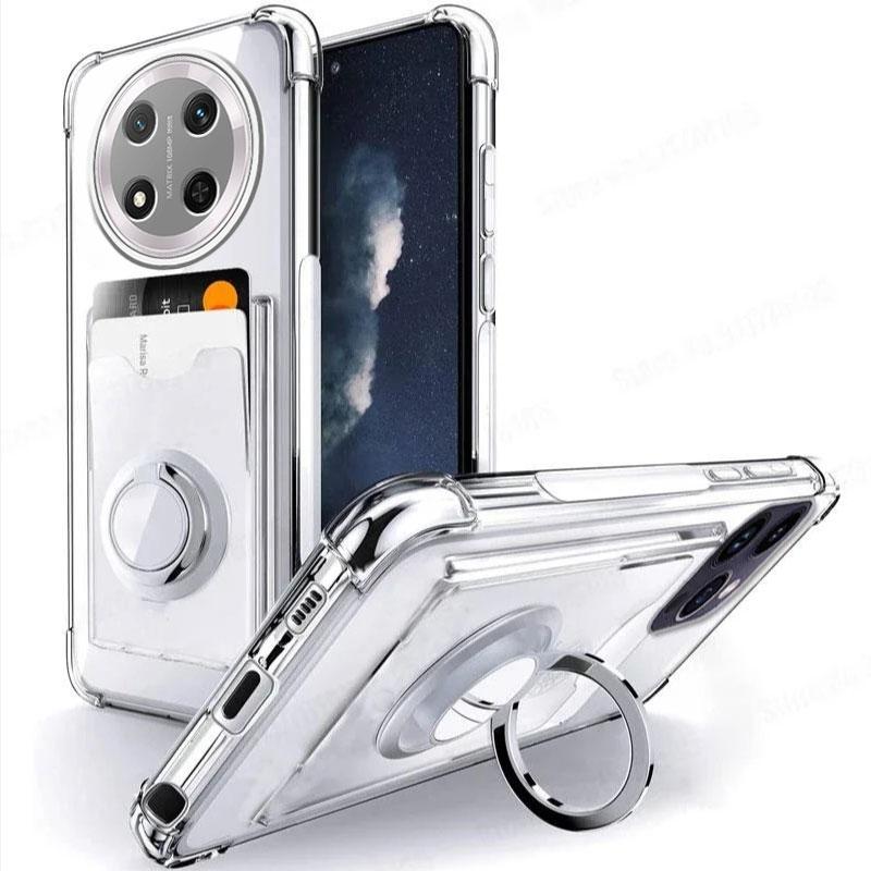 

Прозрачный чехол для телефона со слотом для карт для Honor X9C Smart X8C X7C X9B X9A X7B X8 X6 90 70 Magic 7 Lite Противоударный чехол с кольцом-держателем Мягкая накладка Honor X9c серебряный