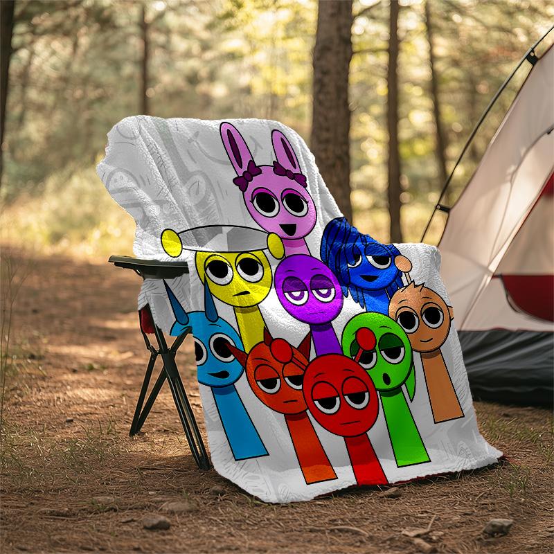 1pc SPRUNKI1 Theme Blanket - Digital Print, Polyester, Cozy for All Seasons, Perfect for Outdoor, Camping, and Travel