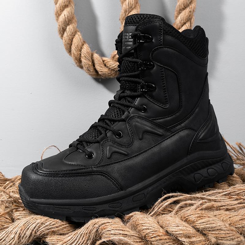 New Large Size Combat Boots PU Mesh Medium Top Wear-resistant Tactical Boots Outdoor Sports Hiking Shoes Hiking