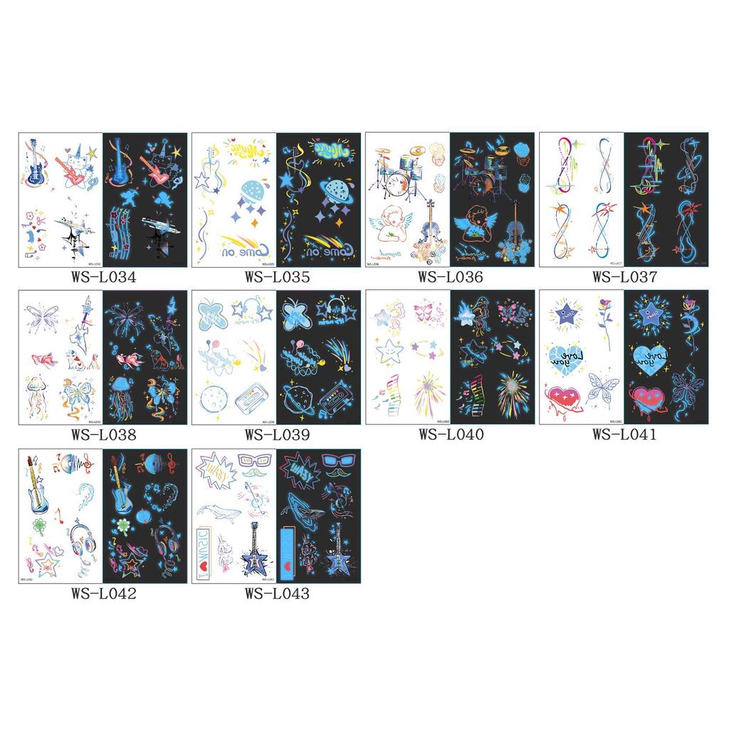 Blue Luminous Waterproof Tattoo Stickers for Carnival & Music Festivals - Sweatproof & Durable