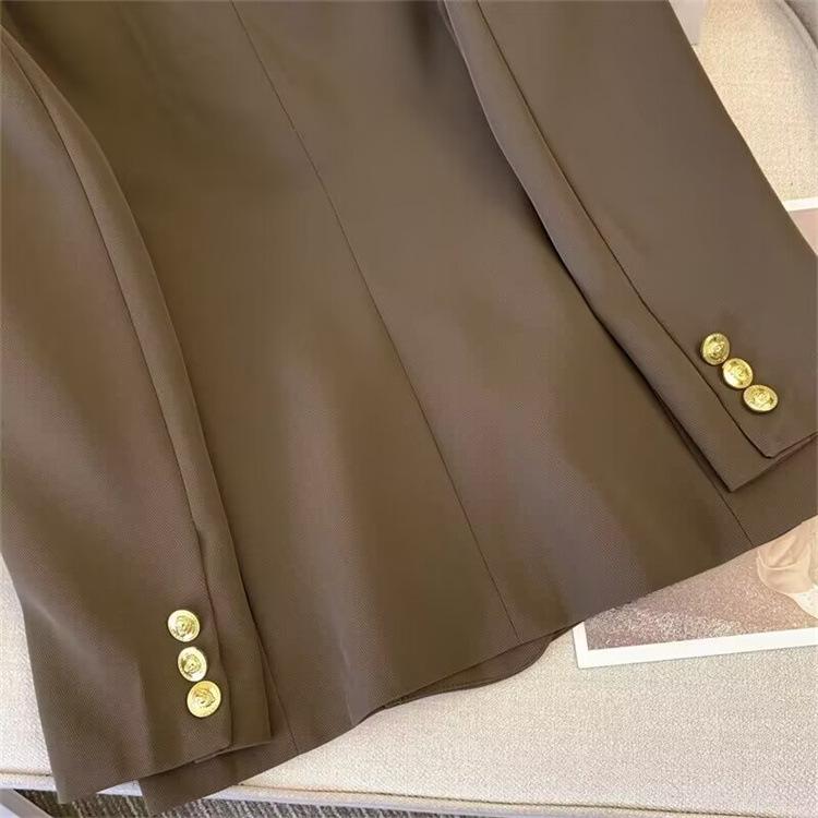 Women's Khaki Double-Breasted Suit Jacket - Spring/Autumn 2025 Street Style, Loose-Fit, Versatile, Casual.