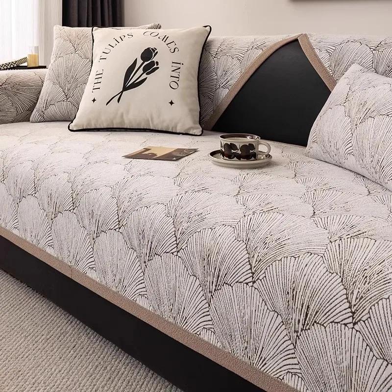 Chenille Sofa Cover Floral Print Modern Sofa Cushion Mat All-season Universal Couch Towel For Living Room Furniture Protector