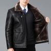 Men's Leather and Fur Jacket, Winter Lapel Style with Thickened Velvet, Perfect for Dad