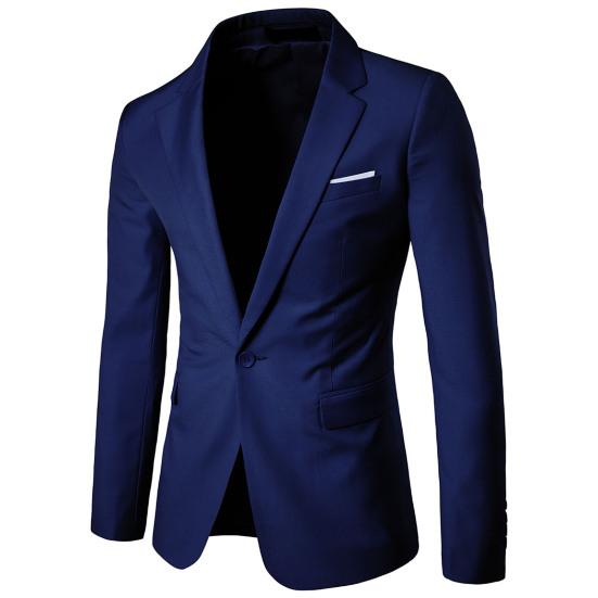 Men Blazer Single Button Solid Color Turndown Collar Plus Size Slim Pockets Suit