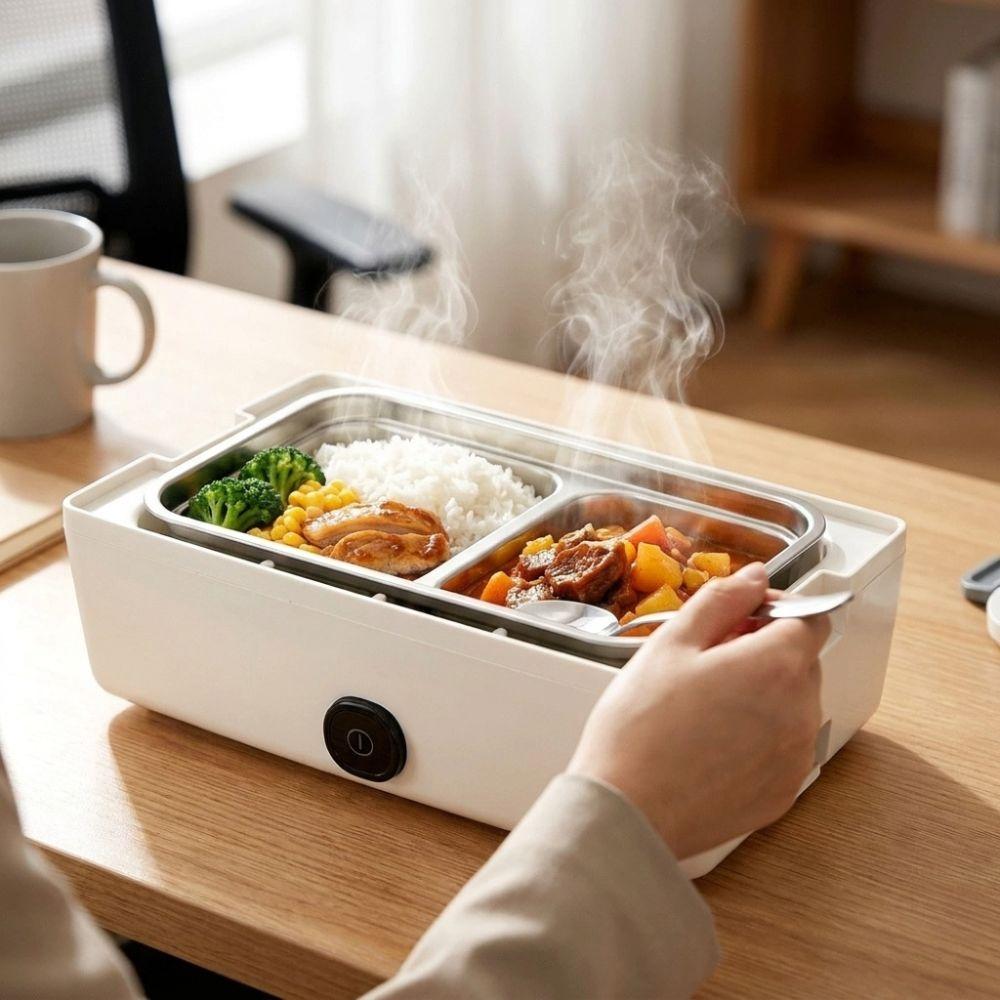 Tragbarer Reiskocher aus Edelstahl, selbstheizend, elektrische Heizbox, Speisenwärmer für Outdoor-Reisen