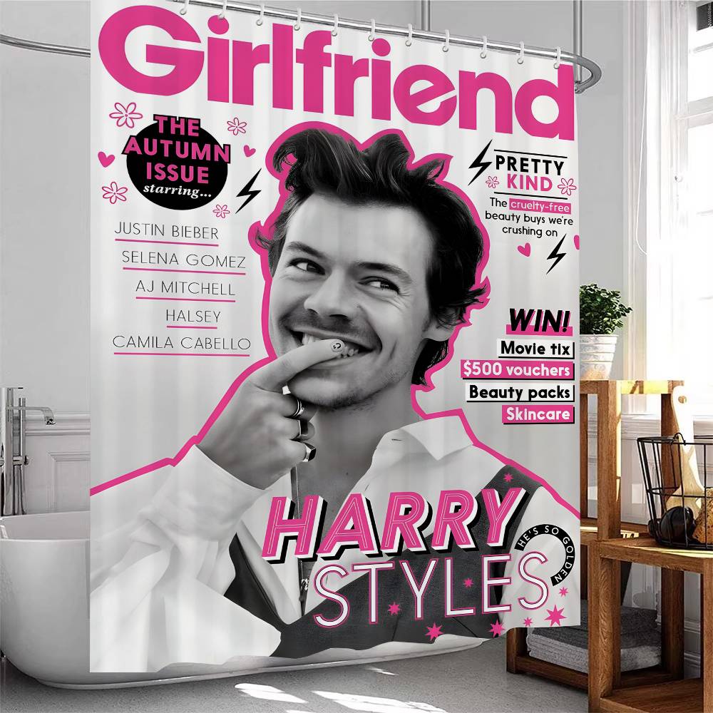 Singer H-Harrys S-Styles Movie White Shower Curtain, Bathroom Decorative Shower Curtain, Waterproof Shower Curtain With Hooks