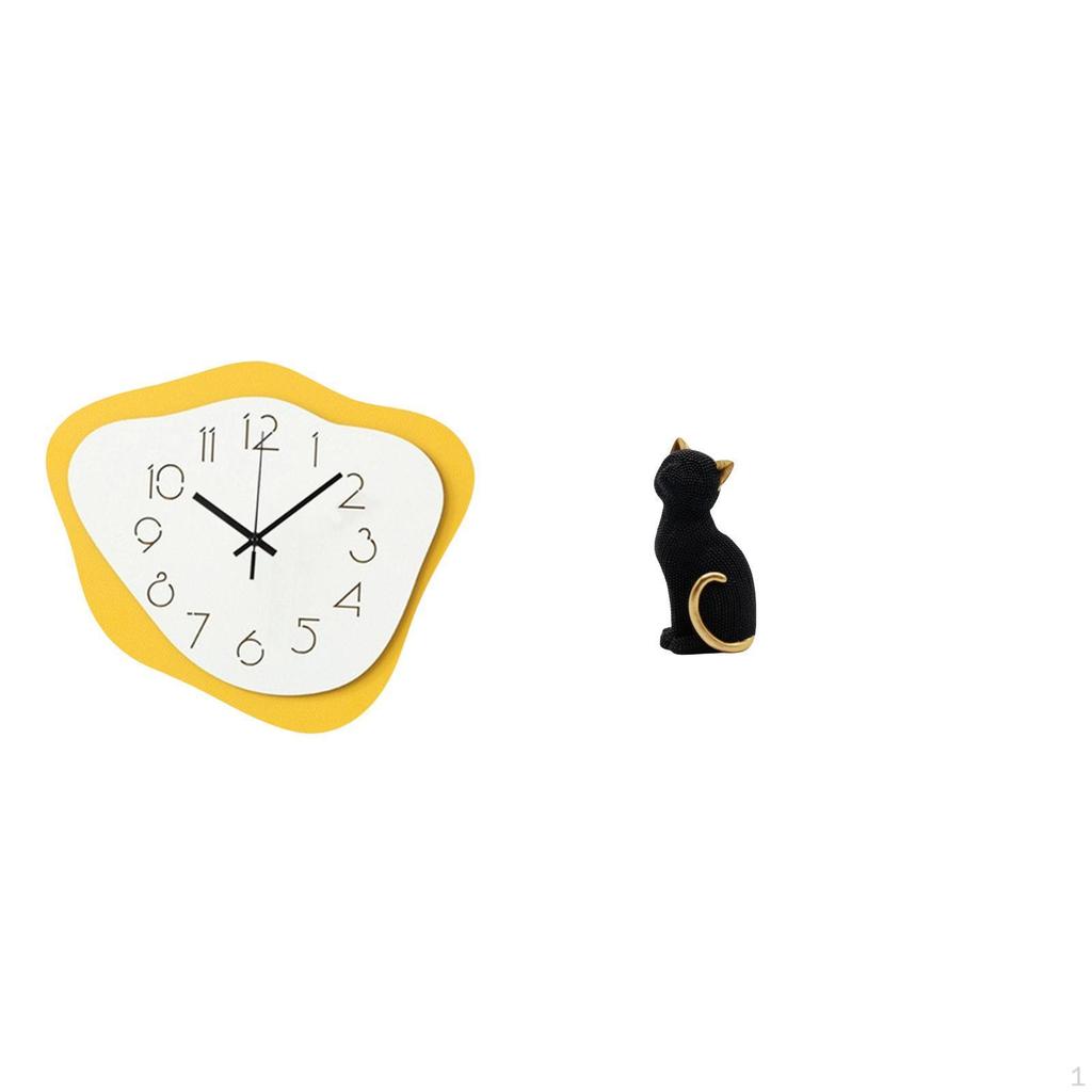 Acrylic Cat Wall Clock Modern Resin Figurine Silent Timepiece Decorative Ornament for Office Room