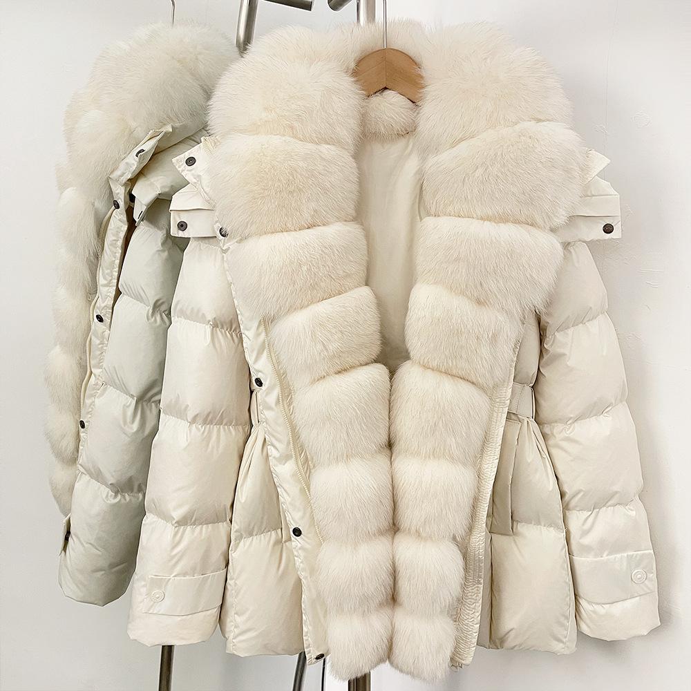 European women's winter new high-quality real fox fur collar down jacket temperament warm hooded jacket