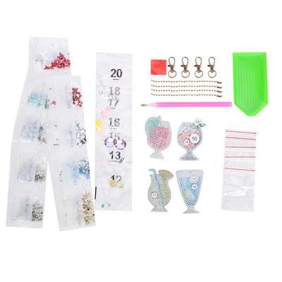 4Pcs Keychain Diamond Painting Drink Pattern DIY Resin Key Ring Luggage Pendants Crafts