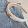 Retro French Wide Skull Top Sponge Headband for Women - Milk Coffee Color Hair Accessory