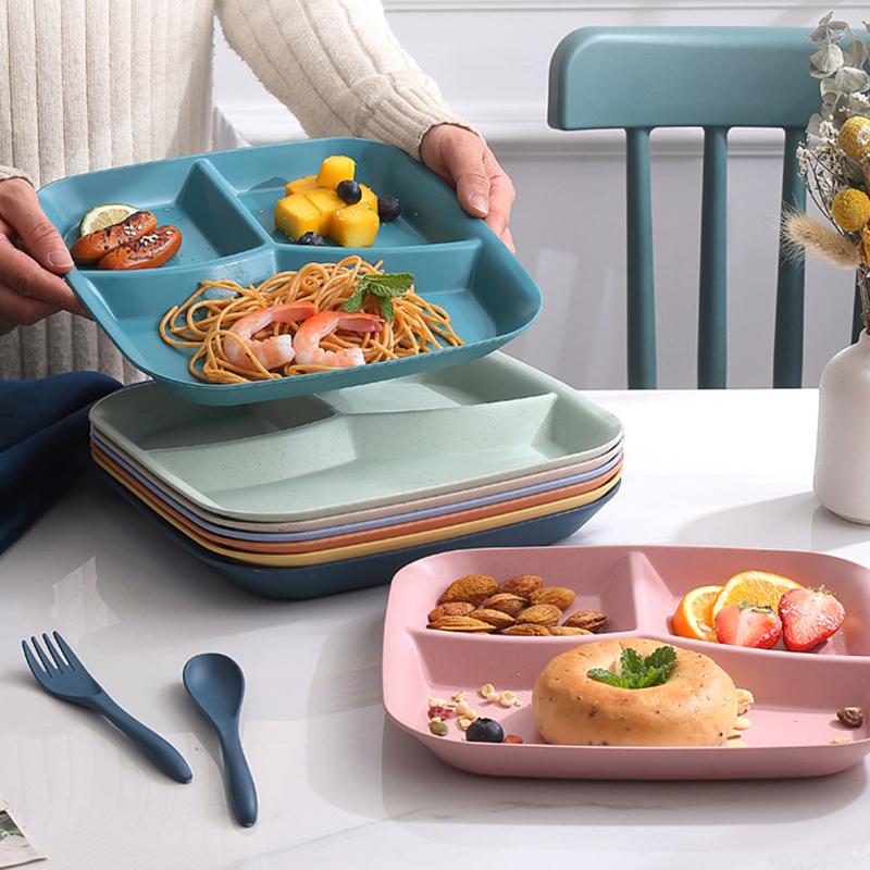 Food Fruit Salad Divided Plate Three-Grid Western Compartment Plate Diet Meal Plate Food Tray Kitchen Dinnerware