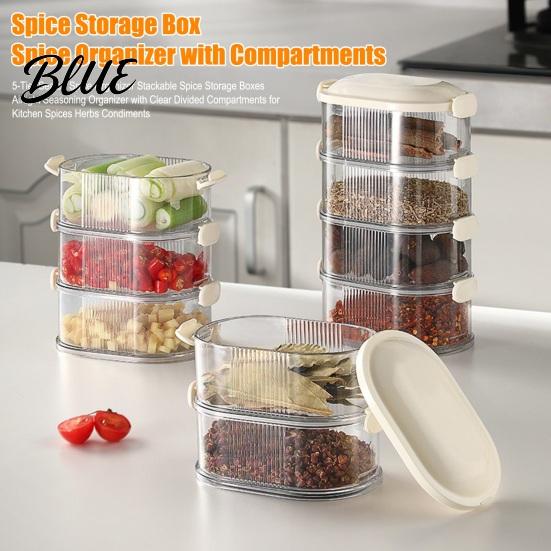 5-Tier Sealed Spice Clear Divided Airtight Seasoning Storage Boxes Organizer Stackable Pantry with Compartments