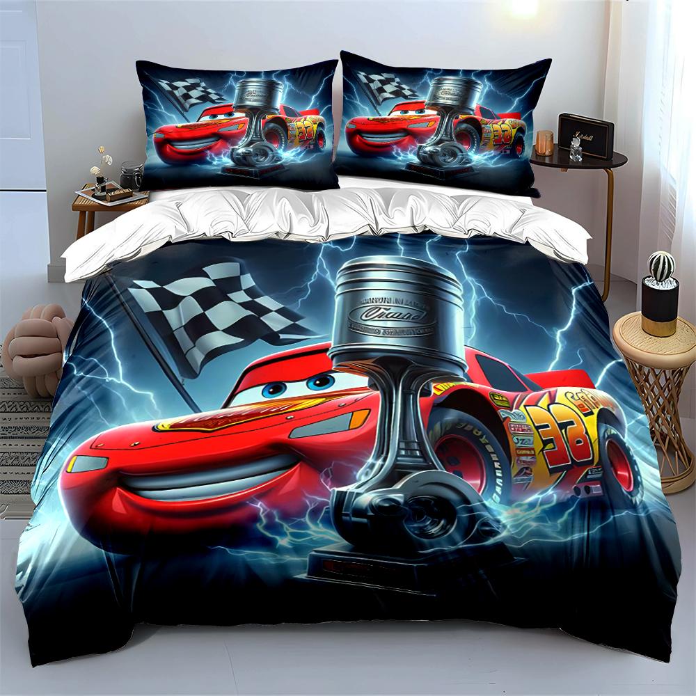 Cartoon Racing Car Pattern Bedding Set Bedding Set (1 Duvet Cover, 2 Pillowcases, Duvet Not Included)