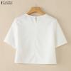 ZANZEA Women Casual Round Neck Solid Color Half Sleeve Blouse
