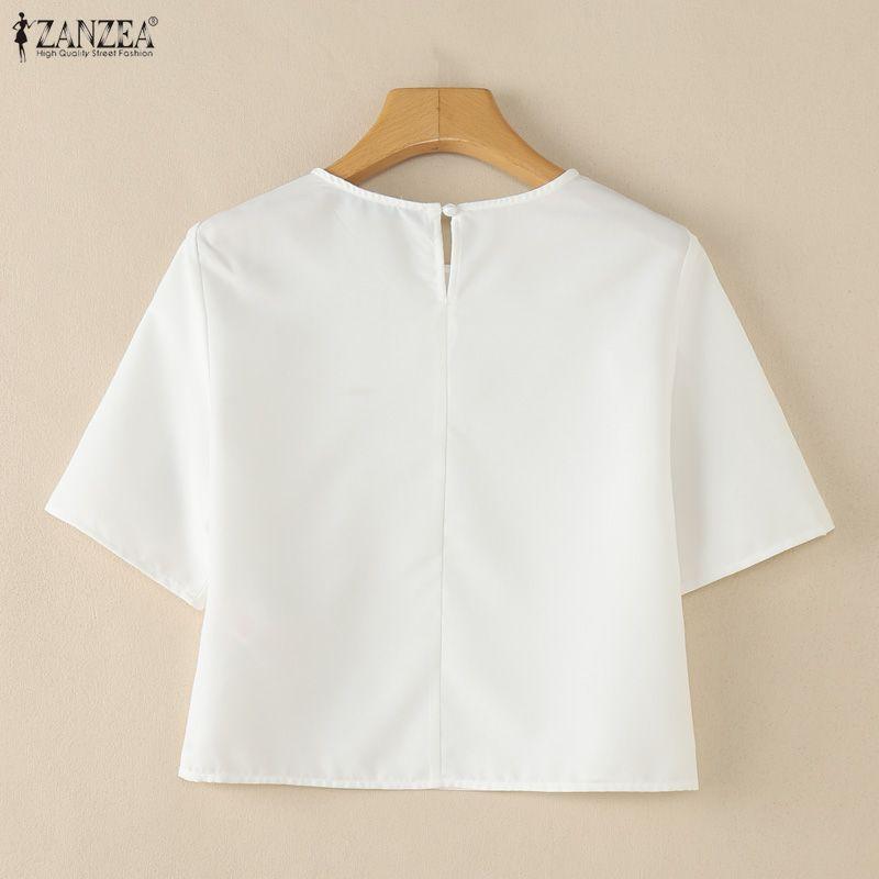 ZANZEA Women Casual Round Neck Solid Color Half Sleeve Blouse