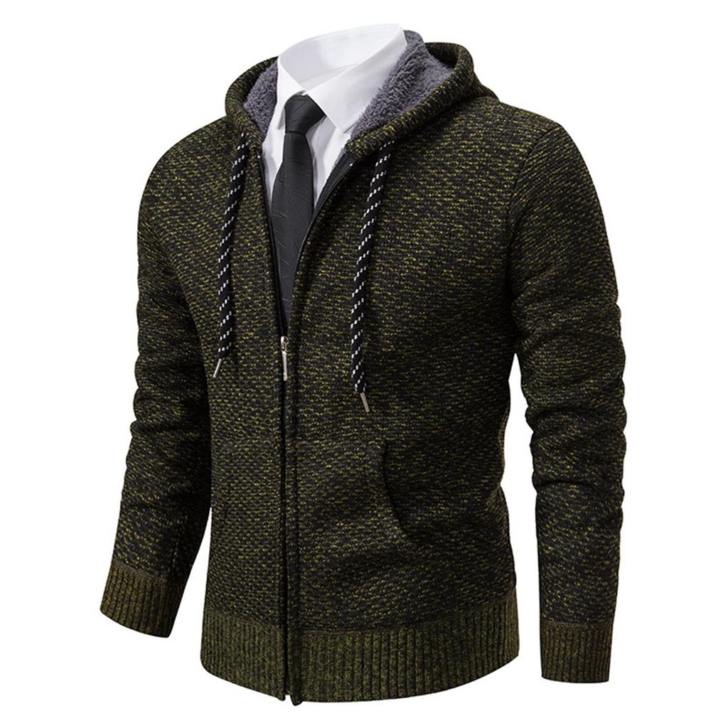 Men's Plush And Thick Solid Color Sweater Men's Clothing Jacket Hooded Cardigan