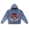 DTG Print Knitted Denim Zip-Up Hoodie Greed Brother Print Zipper Hoodies  