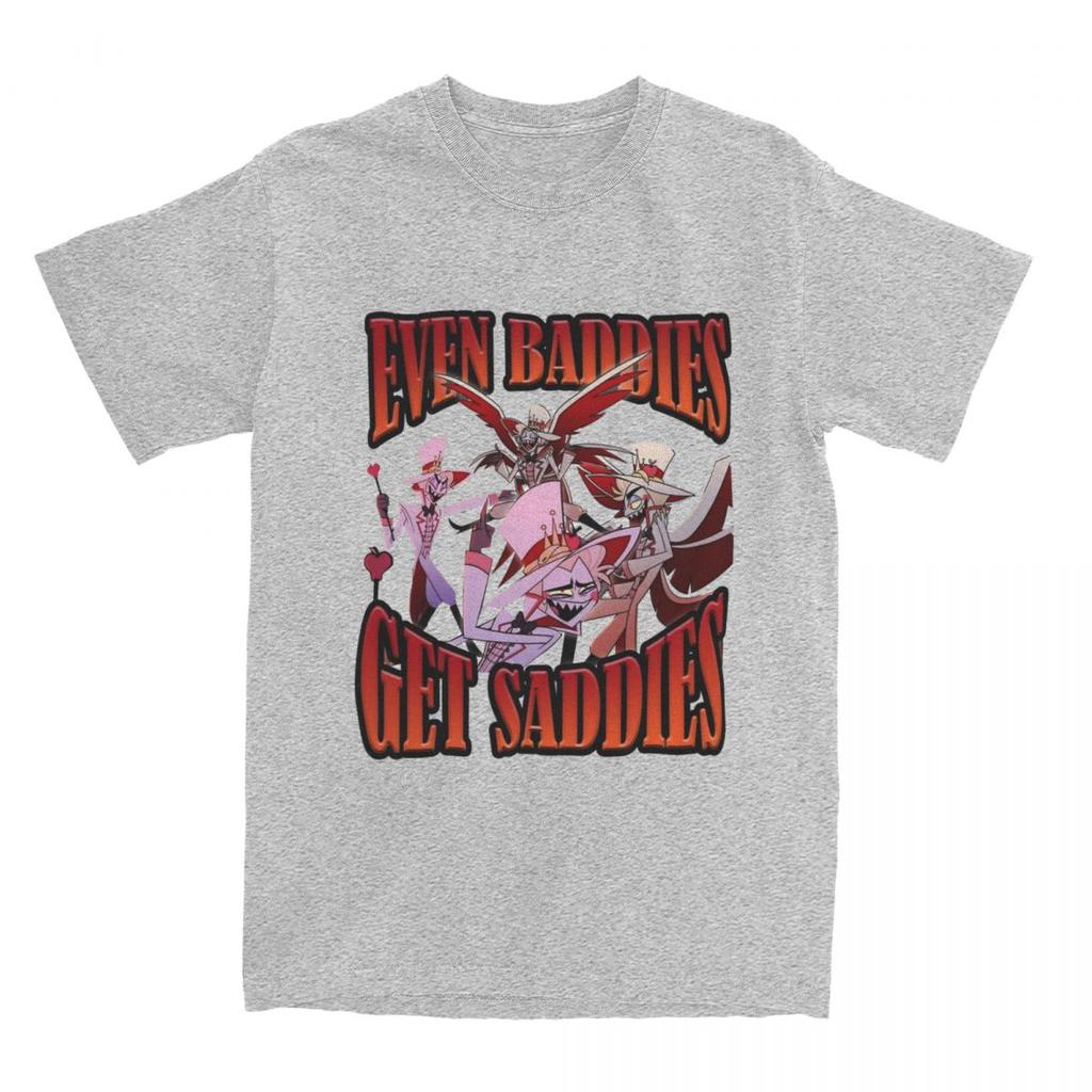 Lucifer Even Baddies Get Saddies T Shirt Men Hazbins Hotels Retro Cotton T-Shirts Summer O-Neck Tees Casual Oversize Clothing