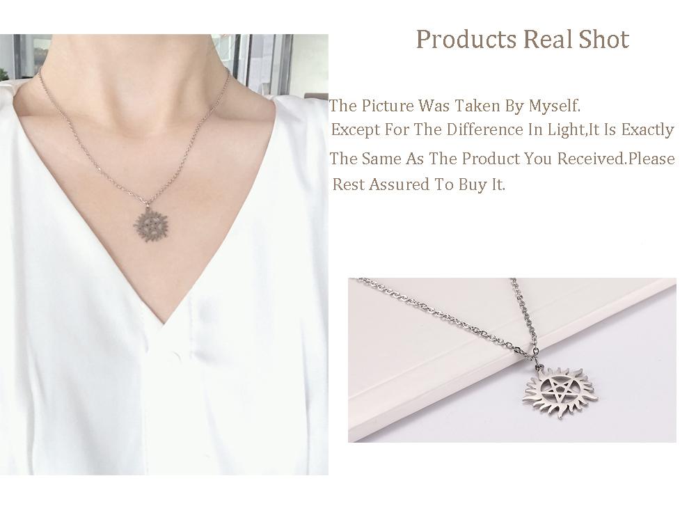 Cazador Sun Wheel Pentagram Charm Necklace for Women Men Supernatural Dean Amulet Sweater Chain Stainless Steel Collars Couple