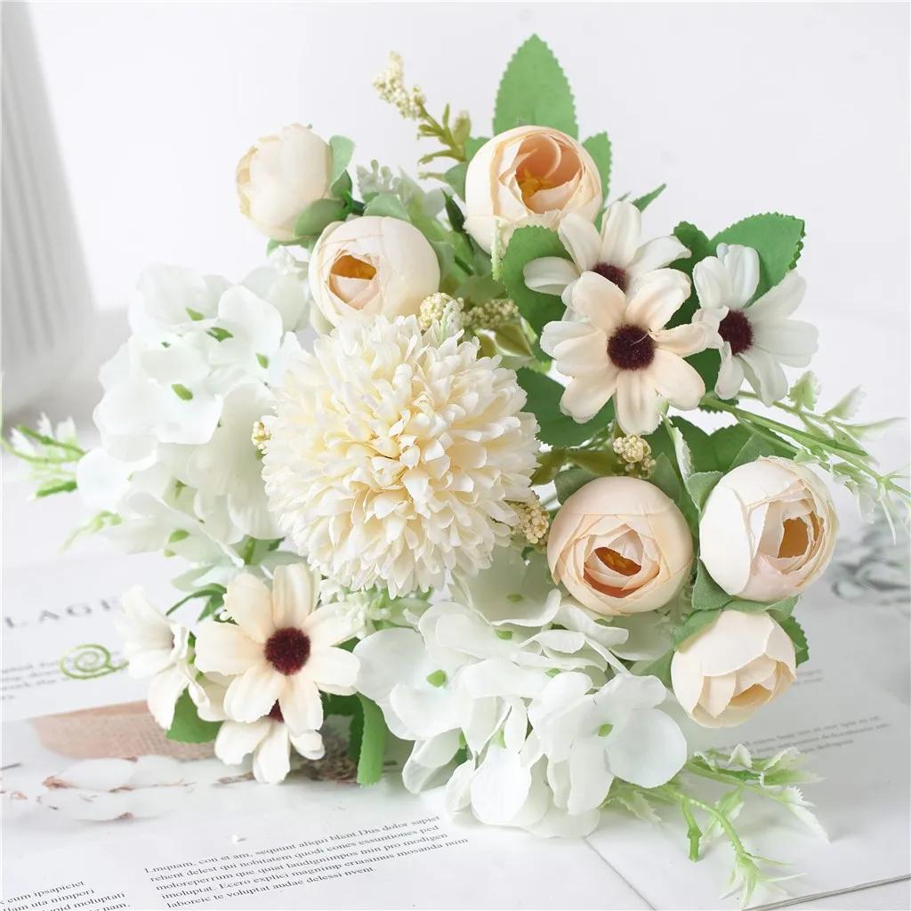 Peony and Rose Bouquet Realistic Silk Artificial Flowers Wedding Bridal Bouquet Home Garden Table Centerpiece Festival Decor