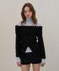 Camino Terry Off-Shoulder Knit Cardigan Black