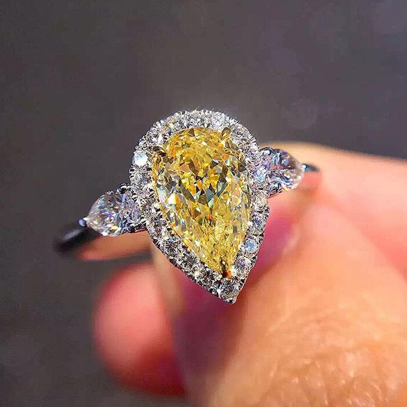 New Elegant Yellow Cubic Zirconia Women Rings Luxury Wedding Anniversary Party Lady's  Accessories Bright Fashion Jewelry