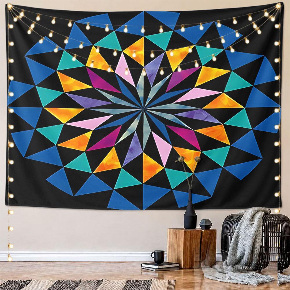 Colorful Geometric Mandala Design Pattern Wall Hanging Tapestry Decorative Tapestry Home Decor for Bedroom and Living Room