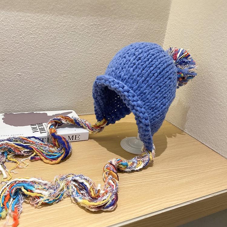 

Colorful Tassel Braided Hooded Hat for Women in Autumn and Winter New Fashion Versatile Face Showing Small Hooded Hat Warm Ear Protection Hat one size
